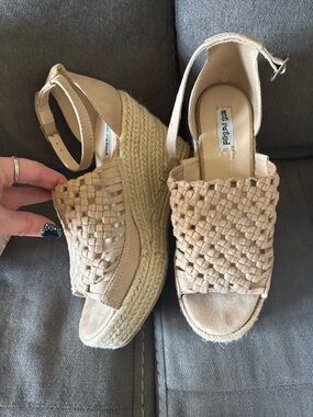 Not Rated Beige Woven Espadrille Wedge Sandals